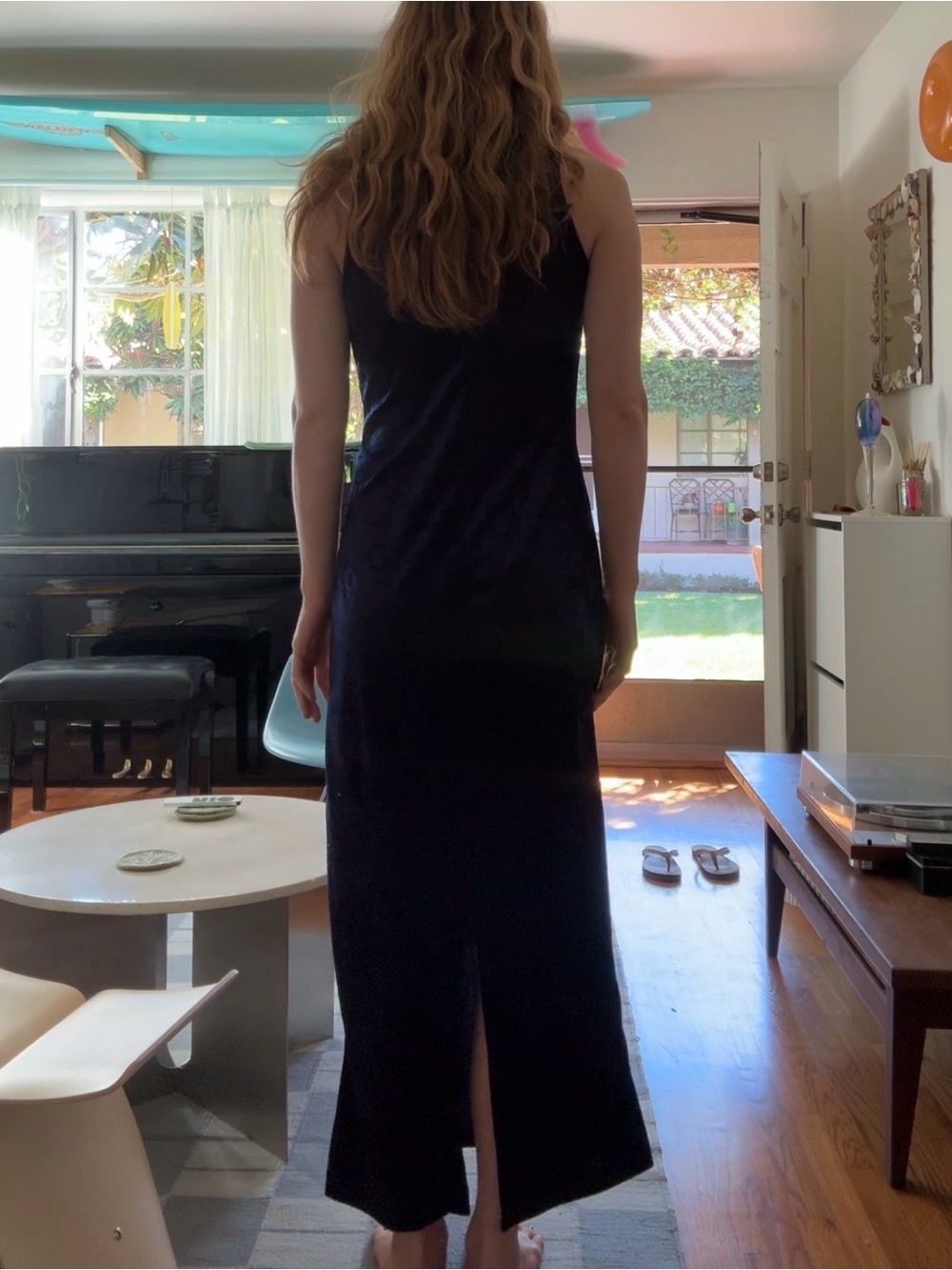 Vintage 90s navy velvet maxi dress with slit